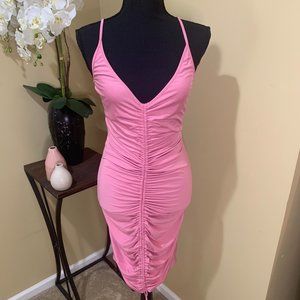 Pink Ruched Midi Dress